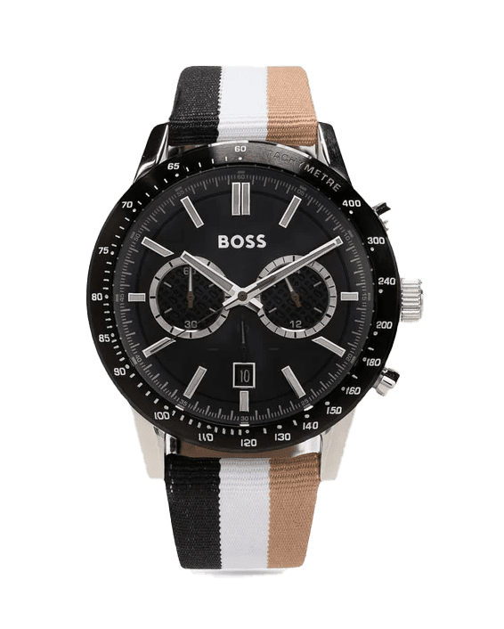 Original Hugo Boss: Black Dial, Brown Fiber Multi-Color Strap - Timeless Style with a Contemporary Twist